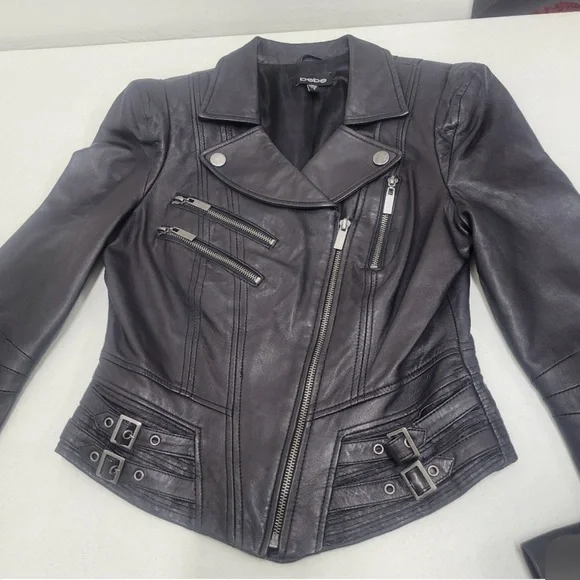 Bebe leather black jacket, size Small, soft 100% real leather shoulder pad - Picture 13 of 15